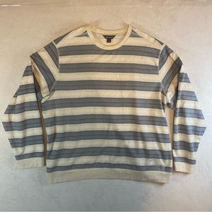 Eddie Bauer Mens 2XL Camp Fleece Crewneck Long Sleeve Striped Sweater Loatmeal